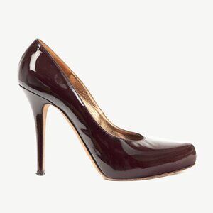 Escada Burgundy Patent-Leather Pointed-Toe Platform Pumps